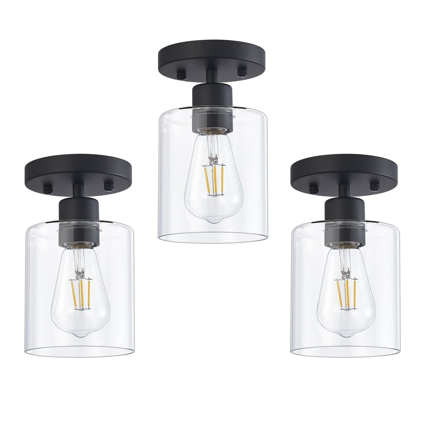 Semi Flush Mount Ceiling Light Kitchen Lighting Fixtures Ceiling Brushed Nickel Kitchen Cieling Light Fixtures with Clear Glass Shade for Dining Room Bedroom Living Room Hallway E26 Scoket