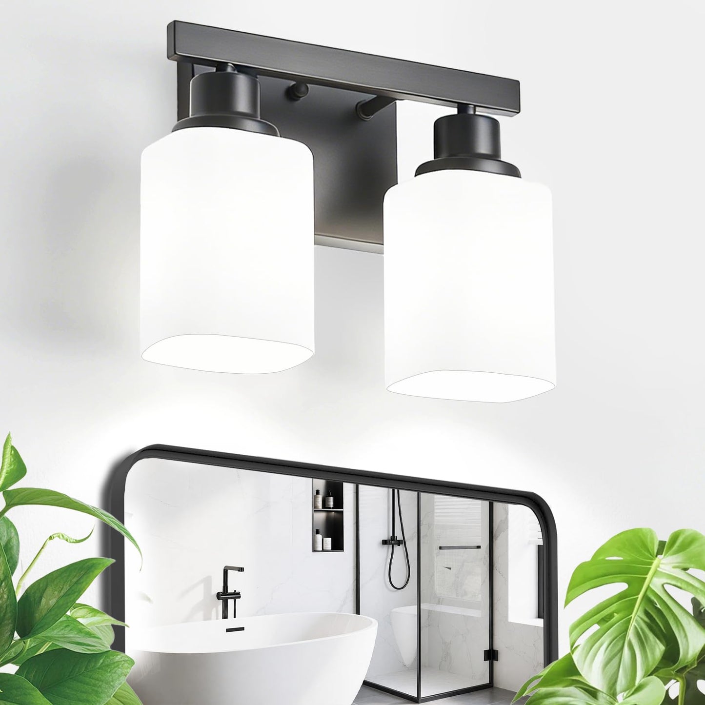 3-Light Bathroom Vanity Light,Modern Matte Black Bathroom Light Fixtures with Square Frosted Glass,Wall Sconces Lighting fixtures Over Mirror Restroom, Living Room Hallway