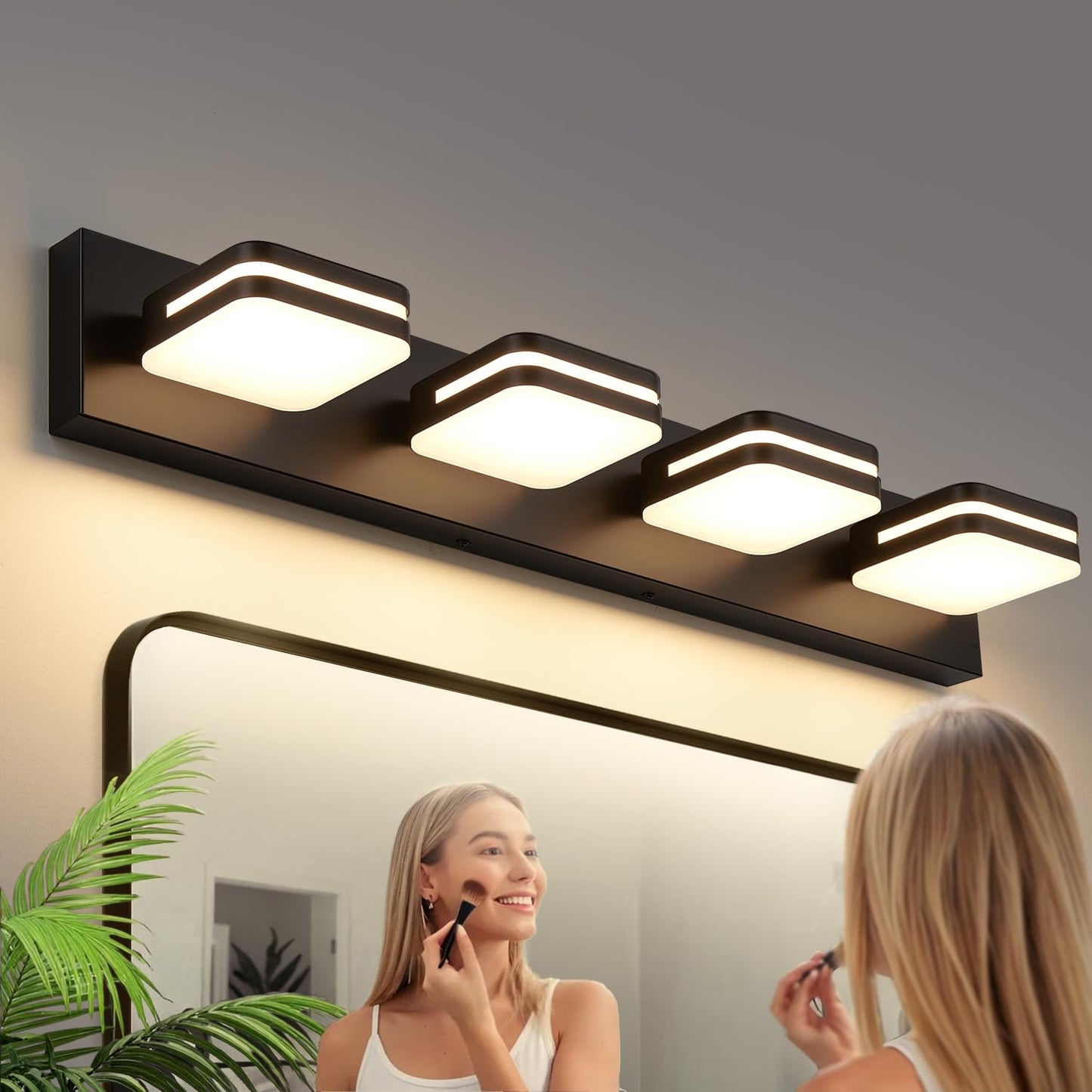 Torondo 360° Rotate LED Bathroom Vanity Light Fixtures, Acrylic Vanity Lights for Bathroom, Modern Wall Lighting Fixtures Over Mirror Living, Brushed Nickel, Natural White, 3-Light, 17-Inch