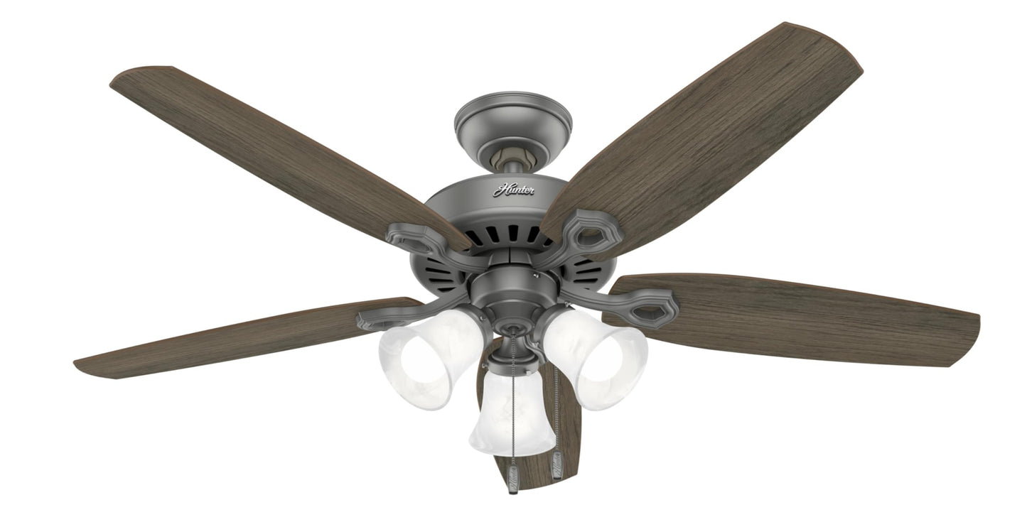 Hunter Builder Plus, Indoor, Ceiling Fan, Pull Chain, 52 inch, New Bronze | with LED Lights, Standard Mount, 5 Blades, For Bedroom, Living Room, Includes Bulbs, 53238
