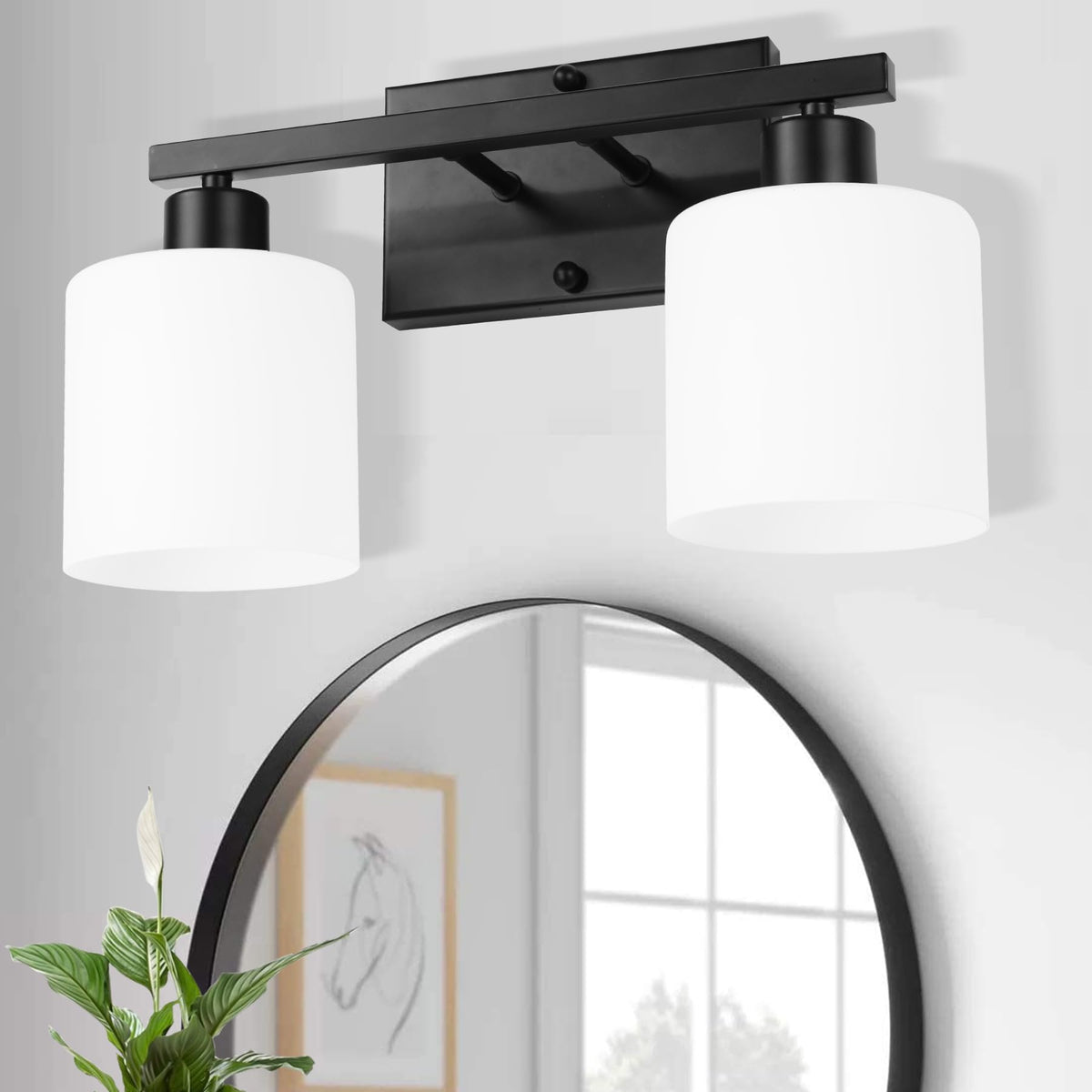 SILAMPDI 2-Light Bathroom Vanity Light Fixtures Over Mirror Brushed Nickel | Modern Milky White Frosted Glass Shades, Anti-Rust Finished, Wall Sconce for Bedroom Restroom, E26 Socket, Easy Installation