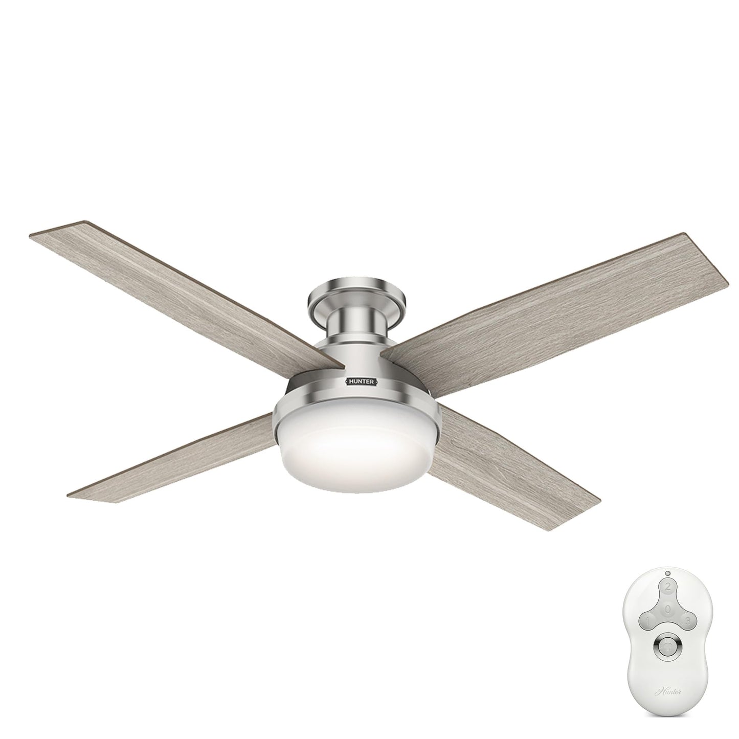 Hunter 44 inch Indoor Ceiling Fan with LED Light and Remote Control - White Modern Ceiling Fan, Low Profile Mount, 4 Blades, For Bedroom, Living Room, or Kitchen, Quiet - Dempsey 59244, Fresh White | with LED Light and Remote Control, Low Profile Mount, 4