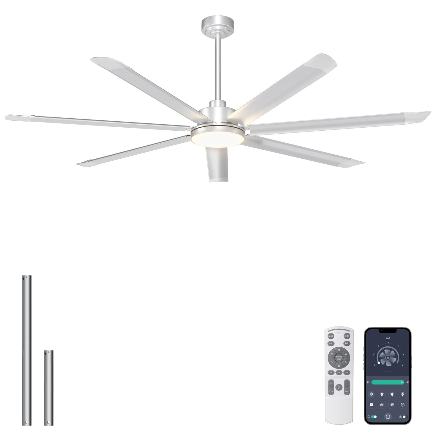 Ohniyou 60'' Industrial Ceiling Fan with Light for Patio, Porch, Black | 6800 CFM Airflow, 35dB DC Motor, 5 Aluminum Blades, 3CCT Dimming, Remote/APP Control, Covered Outdoor Metal Fan