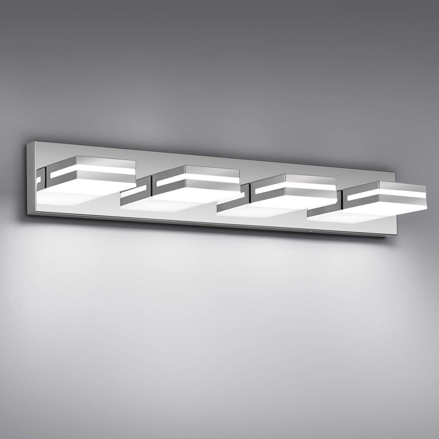 Modern LED Stainless Steel Chrome Acrylic Bathroom Lights Fixtures 3-Light | Wall Lighting,Vanity Lights for Bathroom Over Mirror 6000K 350°Rotate（No Assembly Required）