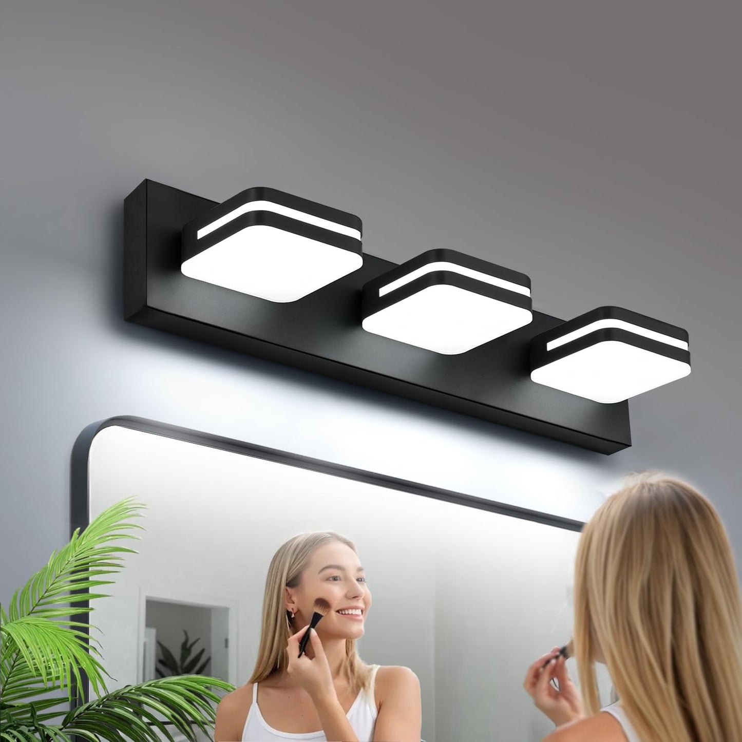 Torondo 360° Rotate LED Bathroom Vanity Light Fixtures, Acrylic Vanity Lights for Bathroom, Modern Wall Lighting Fixtures Over Mirror Living, Brushed Nickel, Natural White, 3-Light, 17-Inch