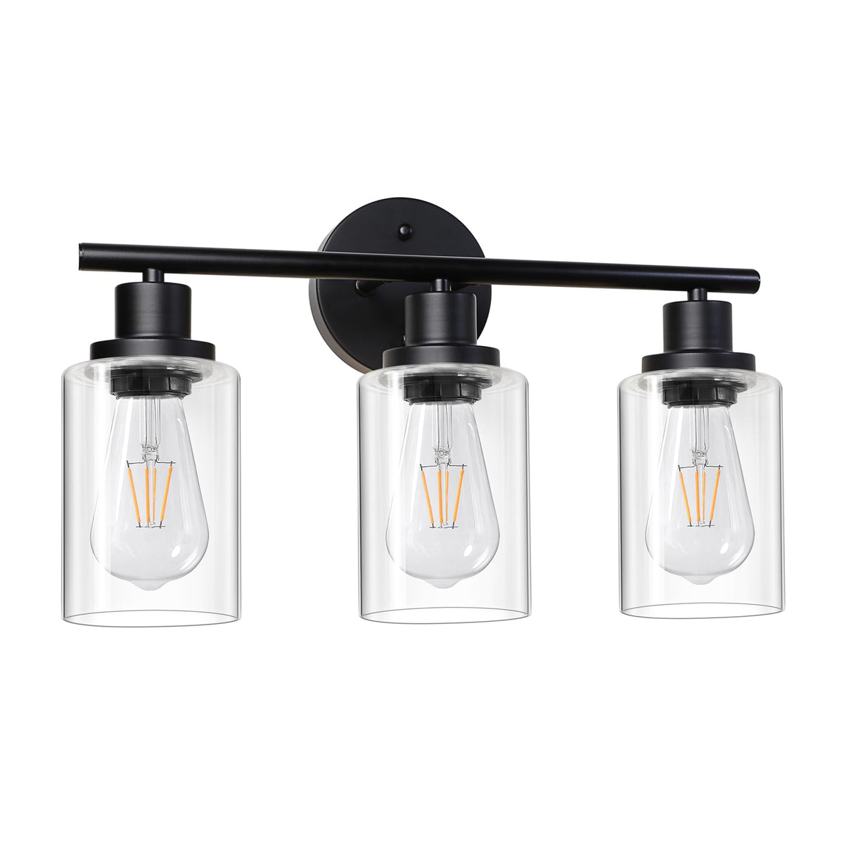 Modern Bathroom Light Fixtures, 3 Light Vanity Lights, Black Wall Lamp with Clear Glass for Bathroom, Mirror, Living Room, Bedroom, Hallway, E26 Base