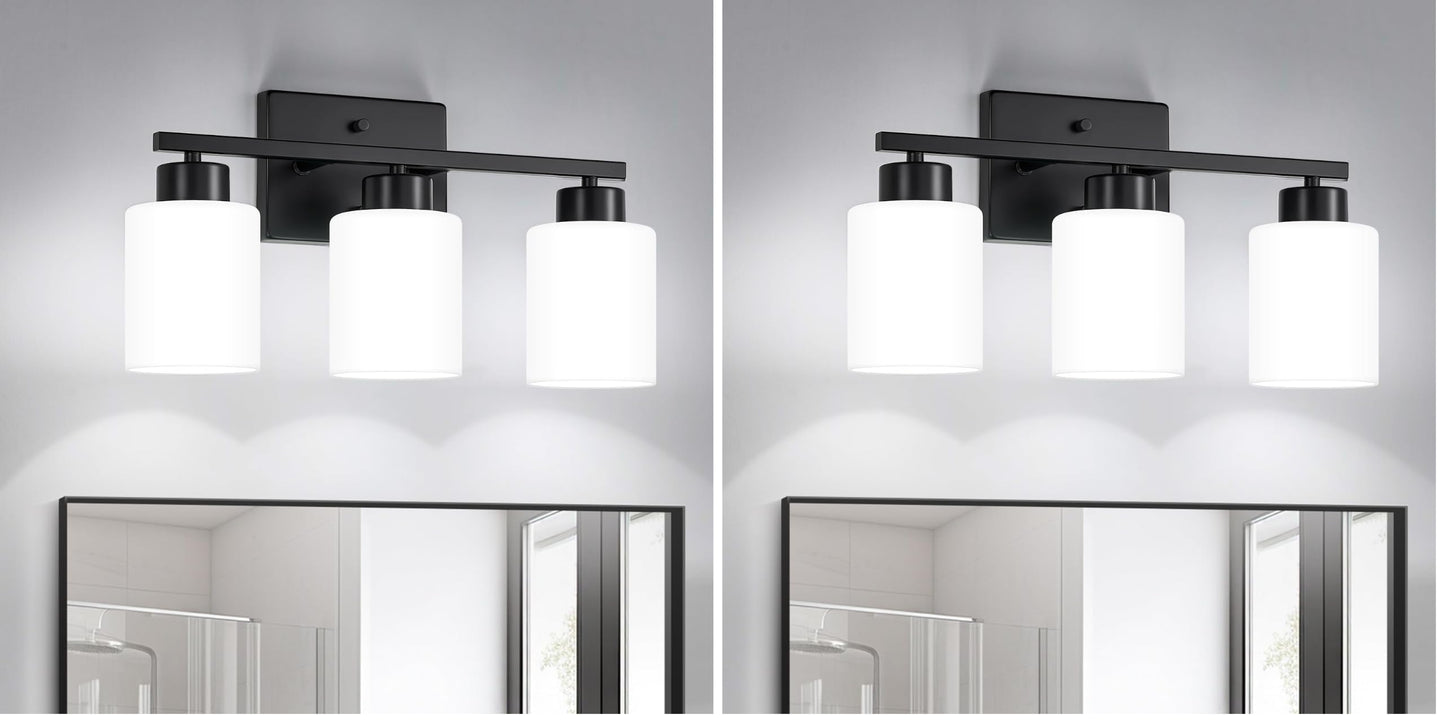 FonmYim Brushed Nickel Bathroom Light Fixtures Vanity Lights Over Mirror | Modern 3-Light lighting fixtures for bathroom with Milky White Frosted Glass Shades, E26 Socket (Bulbs Not Included)