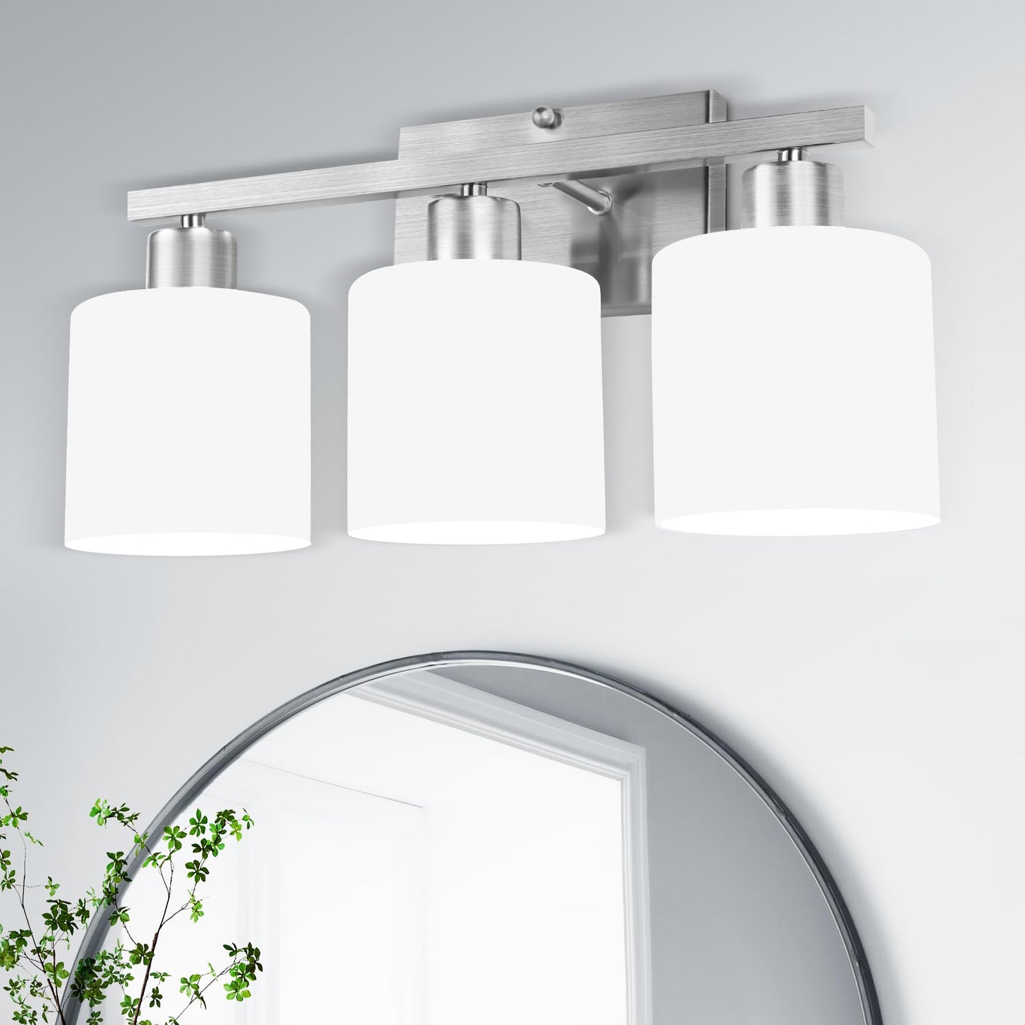 SILAMPDI 2-Light Bathroom Vanity Light Fixtures Over Mirror Brushed Nickel | Modern Milky White Frosted Glass Shades, Anti-Rust Finished, Wall Sconce for Bedroom Restroom, E26 Socket, Easy Installation