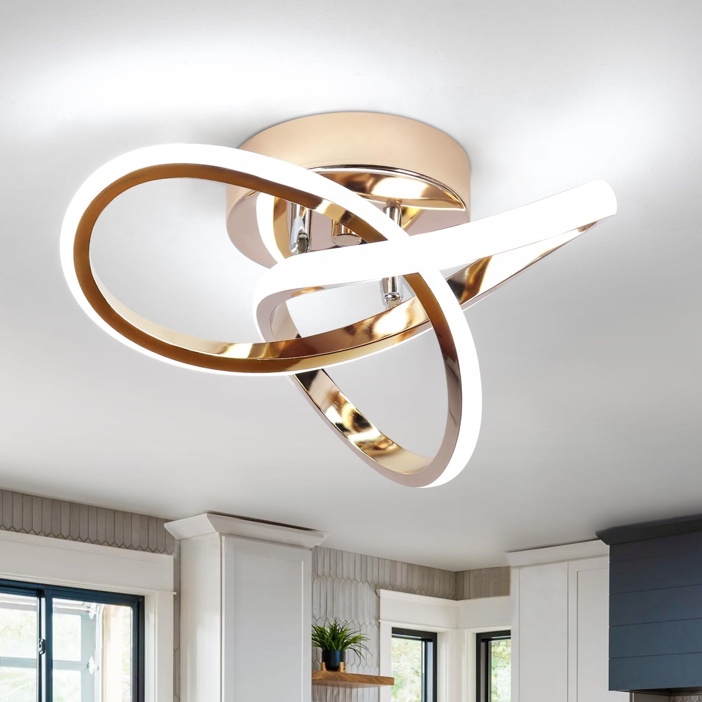 CANEOE Hallway Light Acrylic Modern LED Ceiling Light Fixtures Cool White 6000K Close to Ceiling Lights for Bedroom Bathroom Kitchen Balcony Corridor Stair Aisle Curved Creative Design Celing lamp