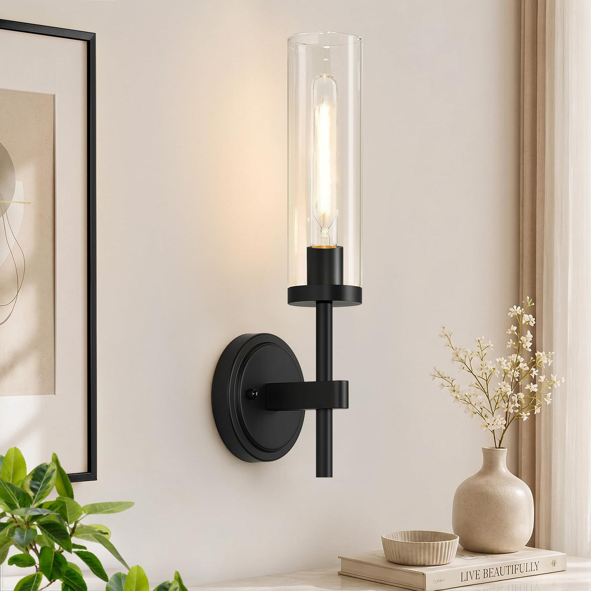 [Hardwired] Wall Sconces Set of Two, Brushed Gold Bathroom Sconces with Clear Glass, Modern Wall Light Fixtures for Bathroom Mirror Vanity, Living Room, Bedroom, Hallway, Stairway, Cabinet, Foyer