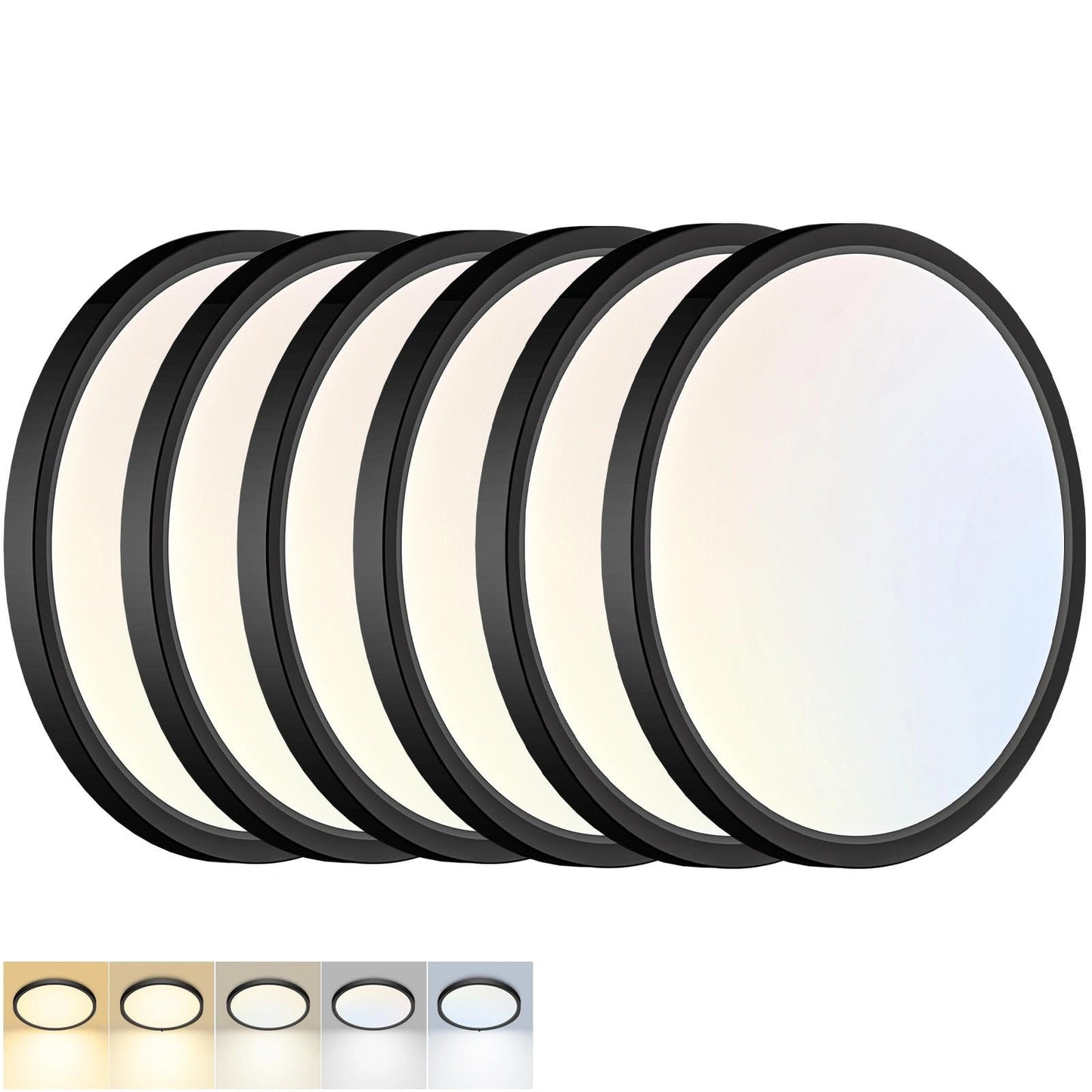 2Pack 12Inch LED Flush Mount Ceiling Light 5 Color Temperatures | 3000K/3500K/4000K/5000K/6500K 24W Black LED Ceiling Light Fixture for Bathroom Closet Kitchen Bedroom Hallway Porch Pantry