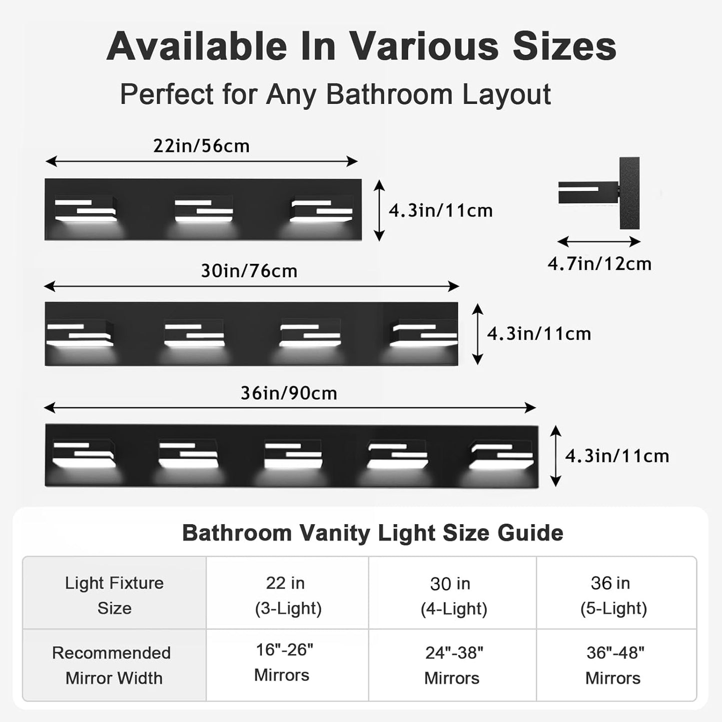 LED Modern Bathroom Vanity Light Fixtures, Dimmable Matte Black Vanity Lights for Bathroom Lighting Fixtures Over Mirror, with 360° Rotatable Acrylic Heads 4-Light 30-inch (Cool White 6000K)