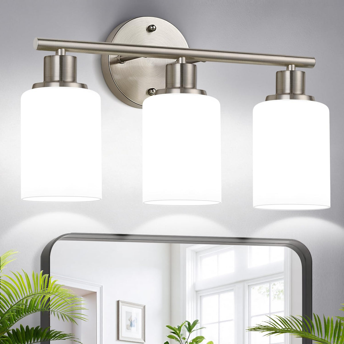 Zarbitta 3-Light Bathroom Light Fixtures, Brushed Nickel Vanity Light, Farmhouse Wall Lights with Clear Glass Shade, Bathroom Wall Lamp for Mirror Kitchen Bedroom Hallway Living Room Hallway Cabinet