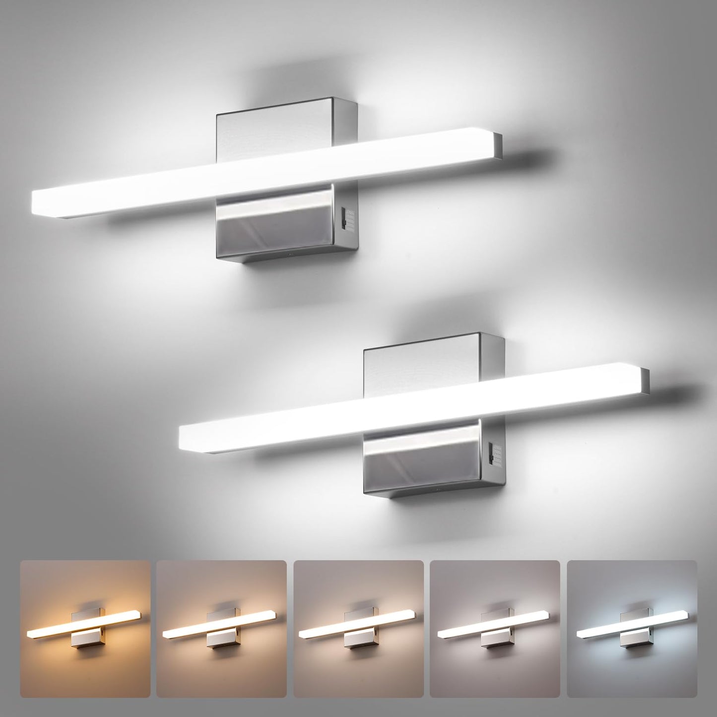 Bathroom Light Fixtures Over Mirror, Modern Bath Wall Lamp Chrome | Small 16 Inch, Gentle Lighting, Linear Lamp Bar for Vanity Restroom, Lámparas para Baño, IP44 Rustproof, 6000K Cool White