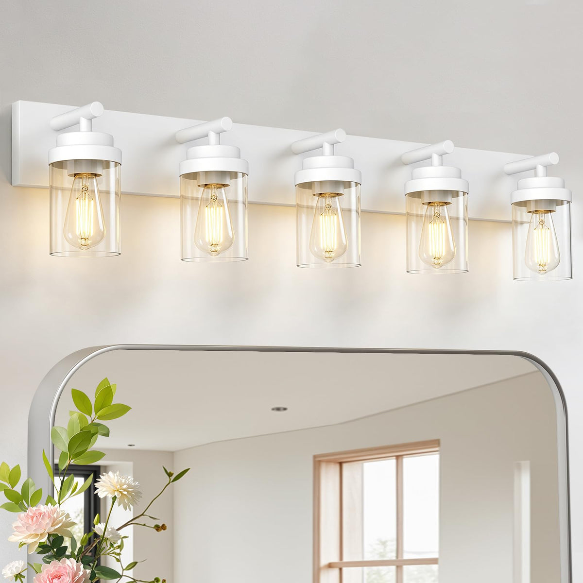 IZORRO Bathroom Vanity Light Fixture, 3-Light 22 Inch Matte Black Bathroom Light Fixtures Over Mirror, with Clear Glass Shade, Modern Farmhouse Vanity Lights, Rustic Restroom Lighting Fixtures