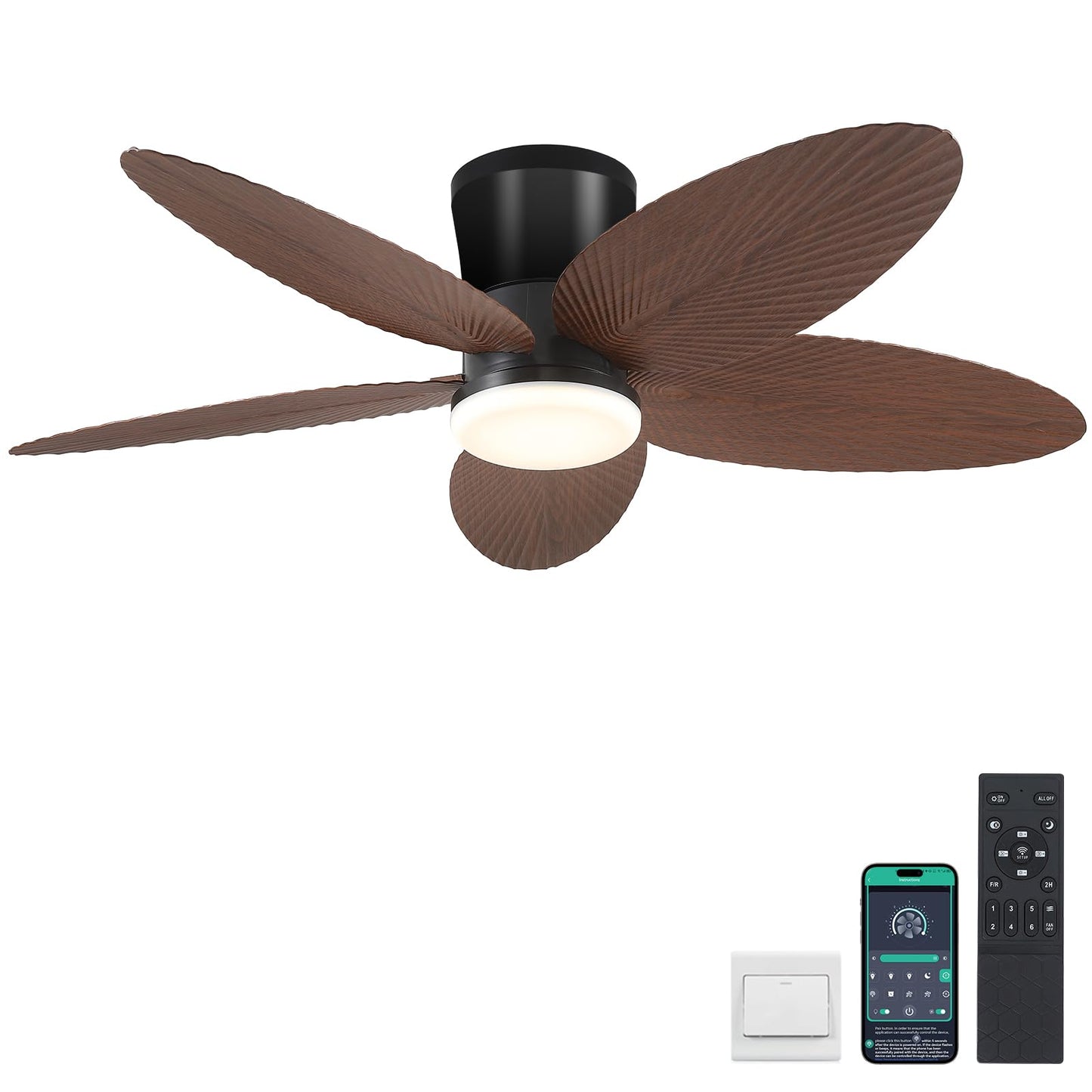 42" Ceiling Fans with Lights-Low Profile Ceiling Fan with Light and Remote Control,Flush Mount,DC Reversible,LED Dimmable Blakc Ceiling Fans for Bedroom,Indoor/Outdoor Patio Use