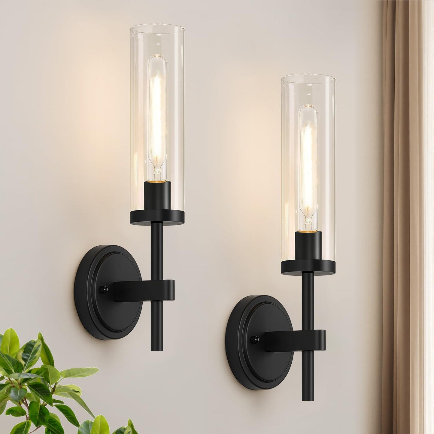[Hardwired] Wall Sconces Set of Two, Brushed Gold Bathroom Sconces with Clear Glass, Modern Wall Light Fixtures for Bathroom Mirror Vanity, Living Room, Bedroom, Hallway, Stairway, Cabinet, Foyer