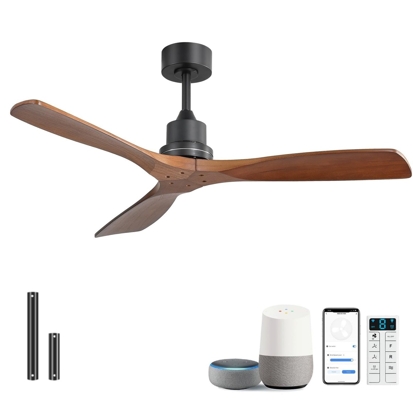 Sofucor 52 Inch Wood Ceiling Fans with Lights and Remote, Indoor/Outdoor | Modern, 3 Blade, Quiet Reversible DC Motor, 3CCT Dimmable, 6 Speeds, Timer, Bedroom/Living Room/Patio/Kitchen, Natural Wood