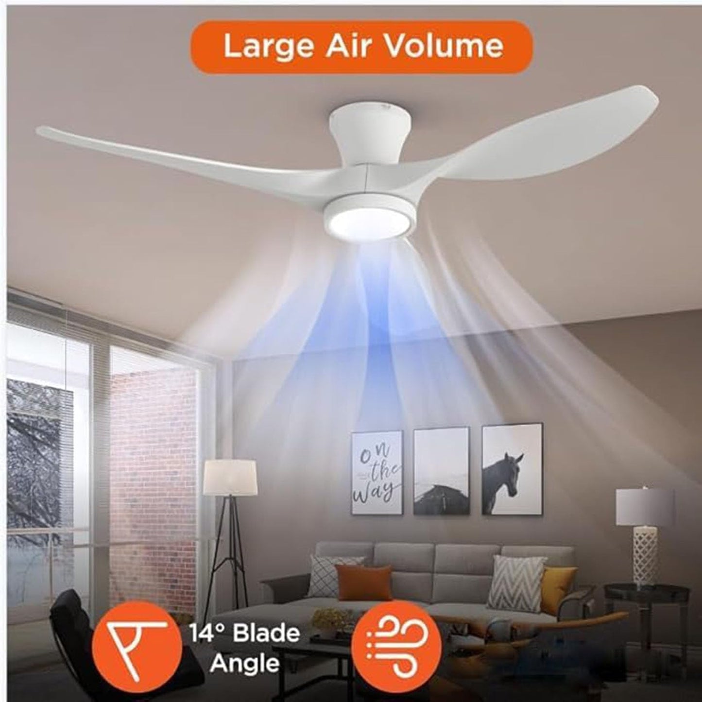 TALOYA 52 inch Ceiling Fans with Lights and Remote Control White | Modern Low Profile,Flush Mount ,Quiet Reversible DC Motor,3 Blades, for Bedroom Patio Indoor Covered Outdoor Use
