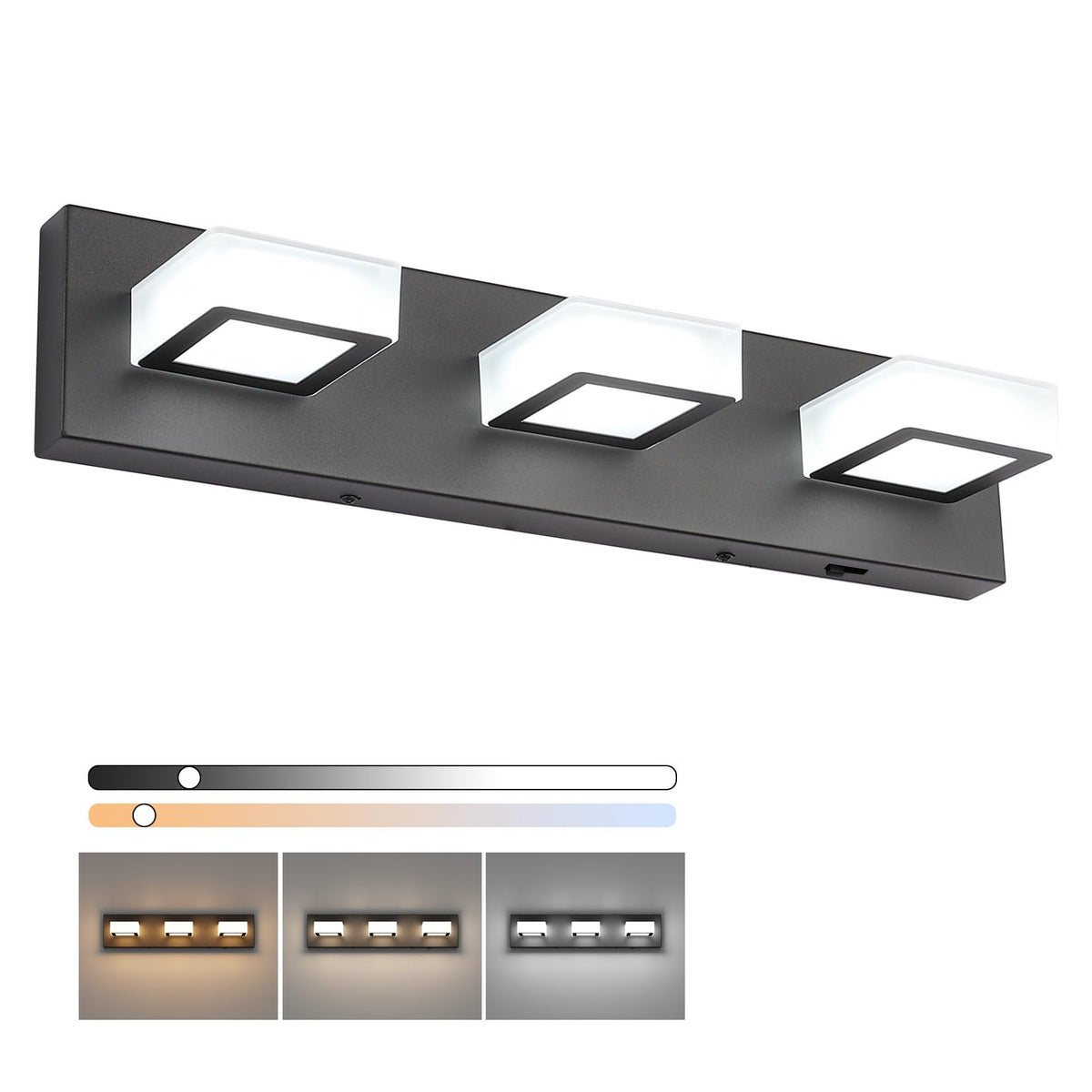 Ralbay LED Black 4 Lights Acrylic Lighting Fixtures Modern Matte Black Bathroom Vanity Lights