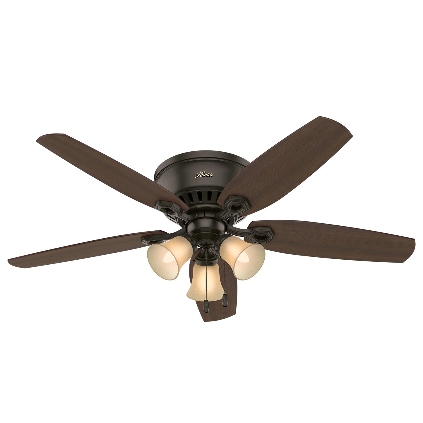Hunter Builder, Indoor, Ceiling Fan, with LED Lights, 52 inch, New Bronze | Low Profile Flush Mount, Pull Chain, 5 Blades, For Bedroom, Living Room, Kitchen, 53327