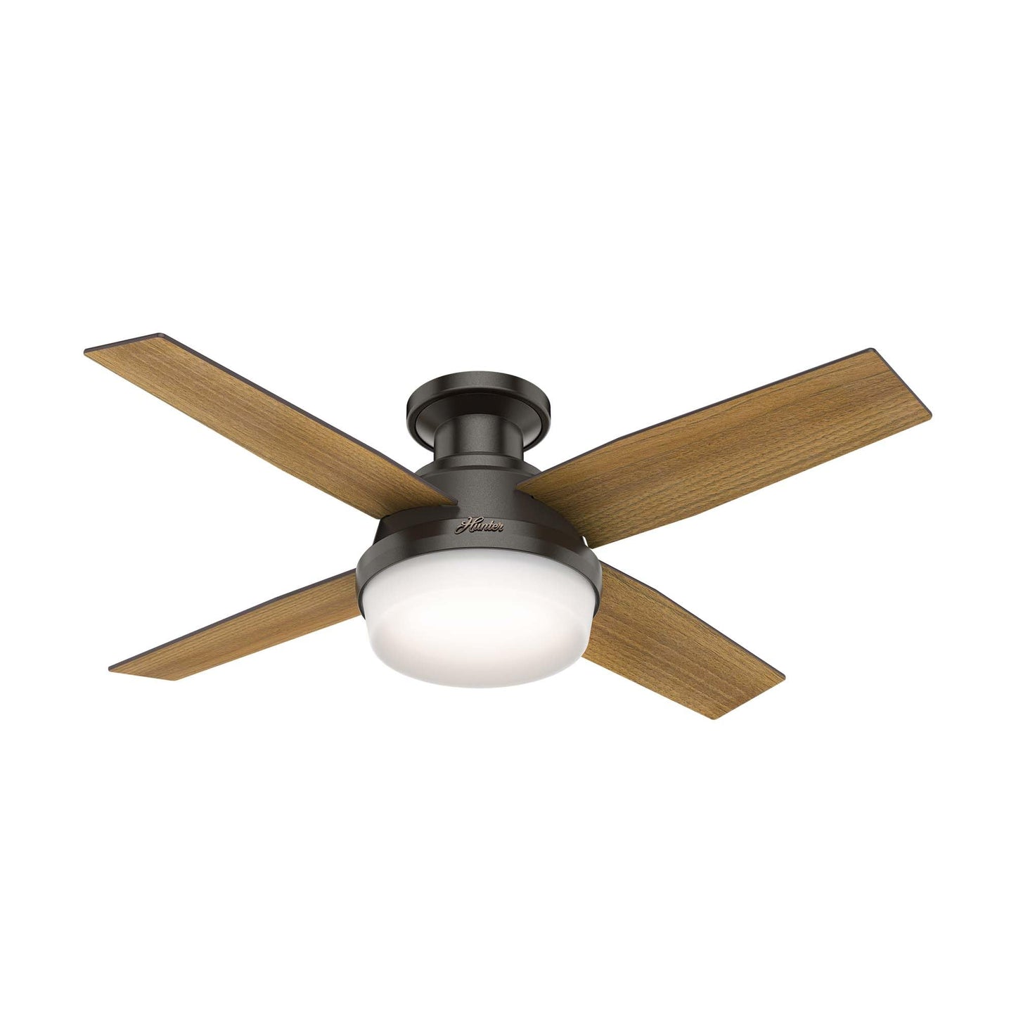 Hunter 44 inch Indoor Ceiling Fan with LED Light and Remote Control - White Modern Ceiling Fan, Low Profile Mount, 4 Blades, For Bedroom, Living Room, or Kitchen, Quiet - Dempsey 59244, Fresh White | with LED Light and Remote Control, Low Profile Mount, 4