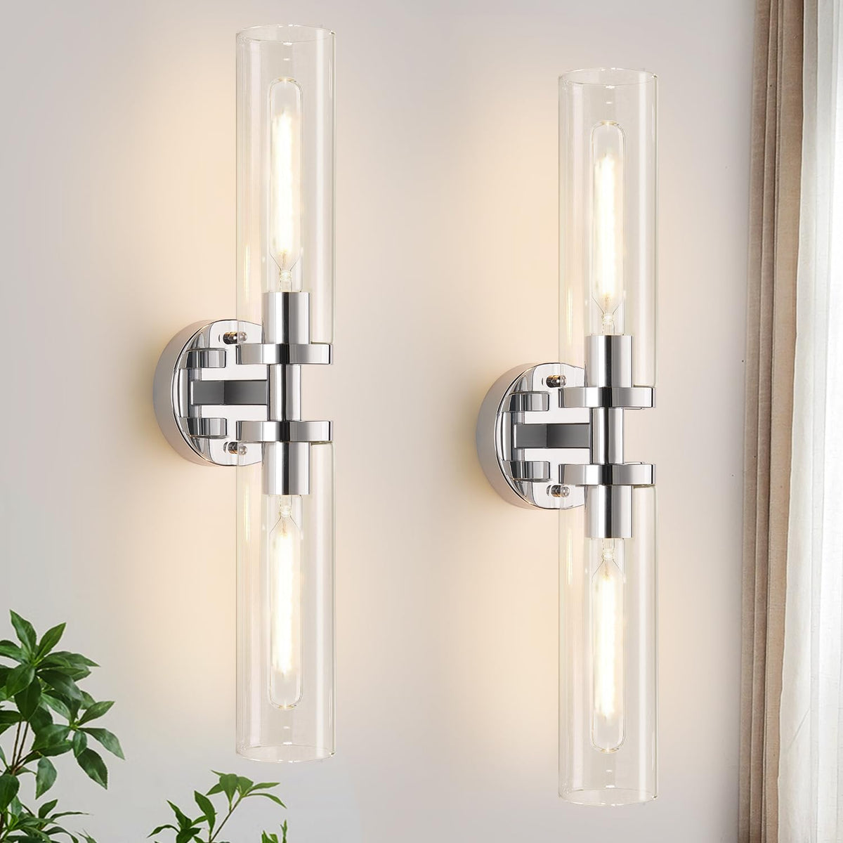 Indoi Hardwired Wall Sconces Set of Two, 22" Black and Gold Bathroom Sconces with Clear Glass, Modern Sconces Wall Decor Set of 2 Wall Light fixtures for Bathroom Mirror Living Room Hallway Bedroom