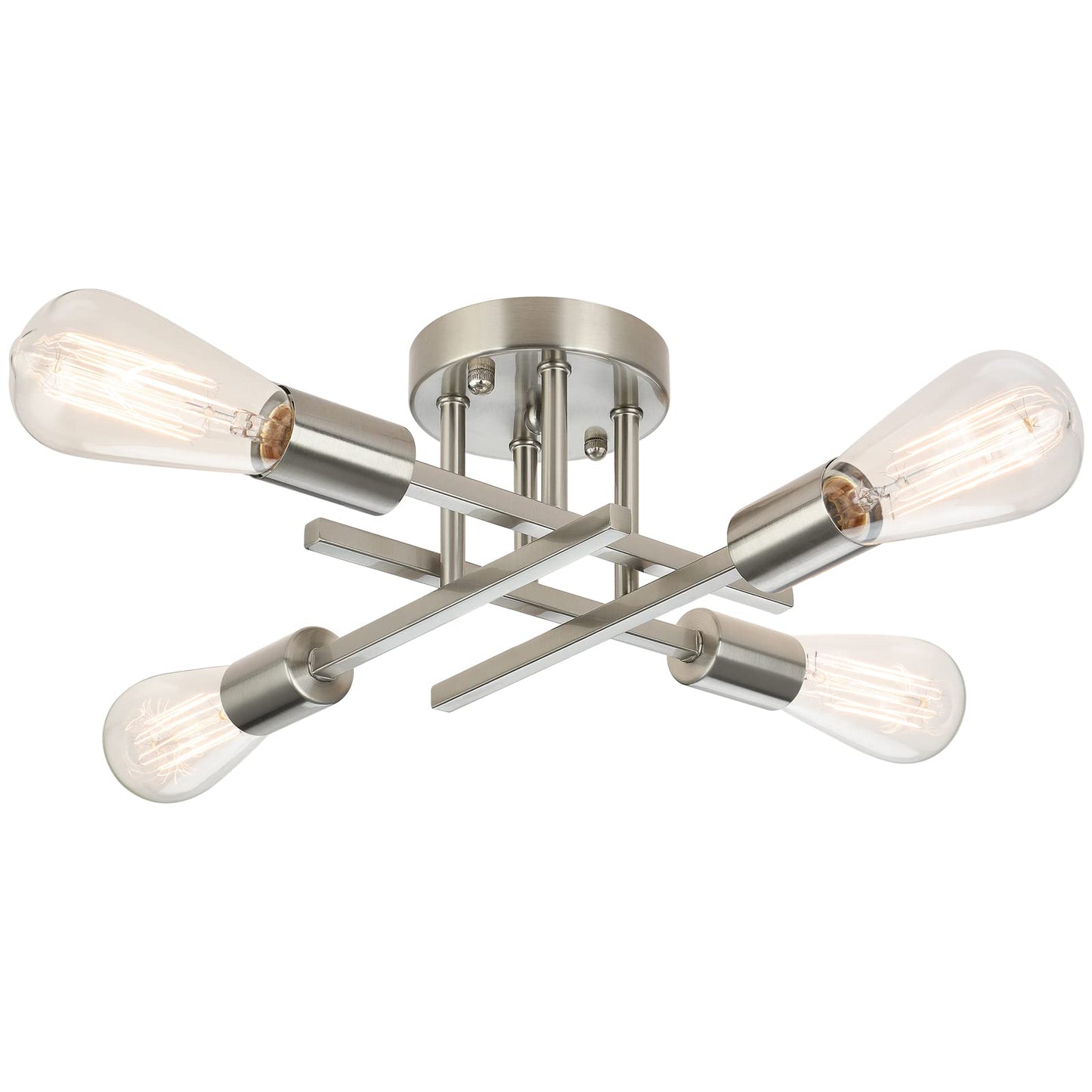 Industrial 4-Light Semi Flush Mount Ceiling Light Fixture, Modern Farmhouse Lights Matte Black, Rustic Sputnik Chandelier for Bedroom Foyer
