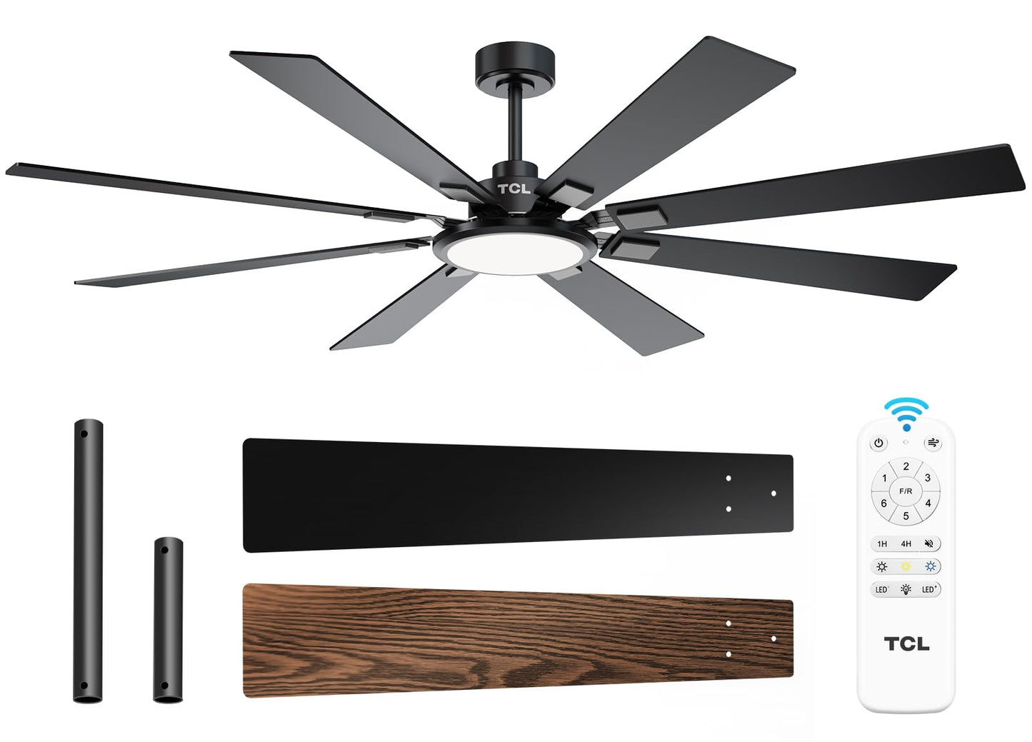 TCL Ceiling Fans with Lights and Remote: 72 Inch 8 Blades Black DC Fan | Quiet Reversible DC Motor, Dimmable Super Bright LED, Noiseless Large Modern Fan for Room, Commercial and Industrial Use