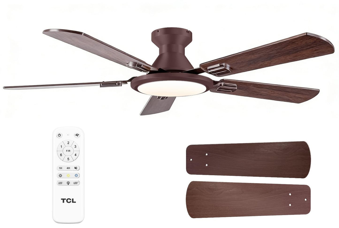TCL 52" White Low Profile Ceiling Fan with Light & Remote | 5-blade Flush Mount fan with quiet 6-speed reversible DC motor. Dimmable LED light. Ideal for bedroom, living room & garage