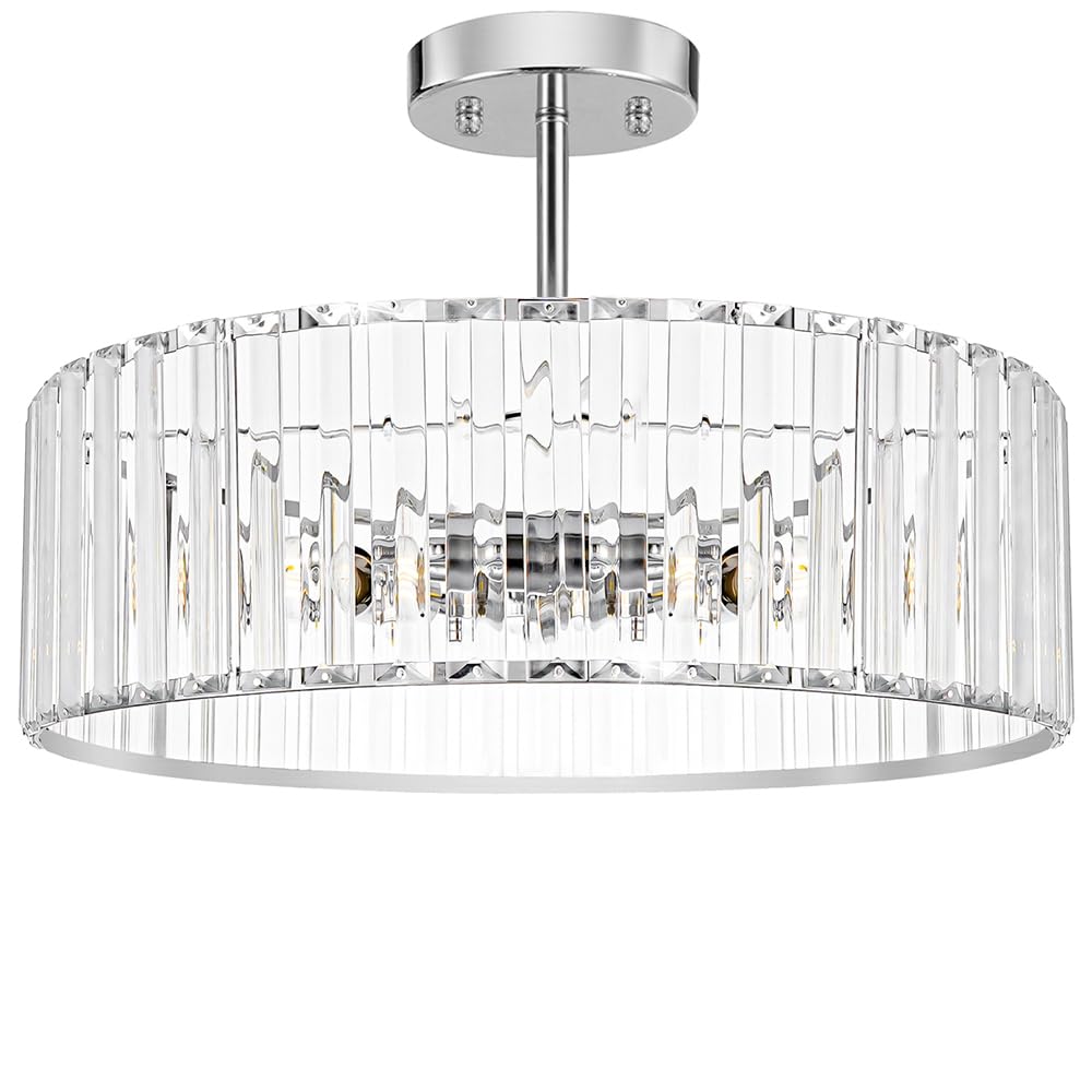 Crystal Ceiling Light Fixture, Modern Semi Flush Mount Ceiling Light, Gold Hallway Lighting Fixtures Chandelier for Kitchen, Close To Ceiling Light Fixtures for Entryway Bedroom, 1-Light, 11Inch