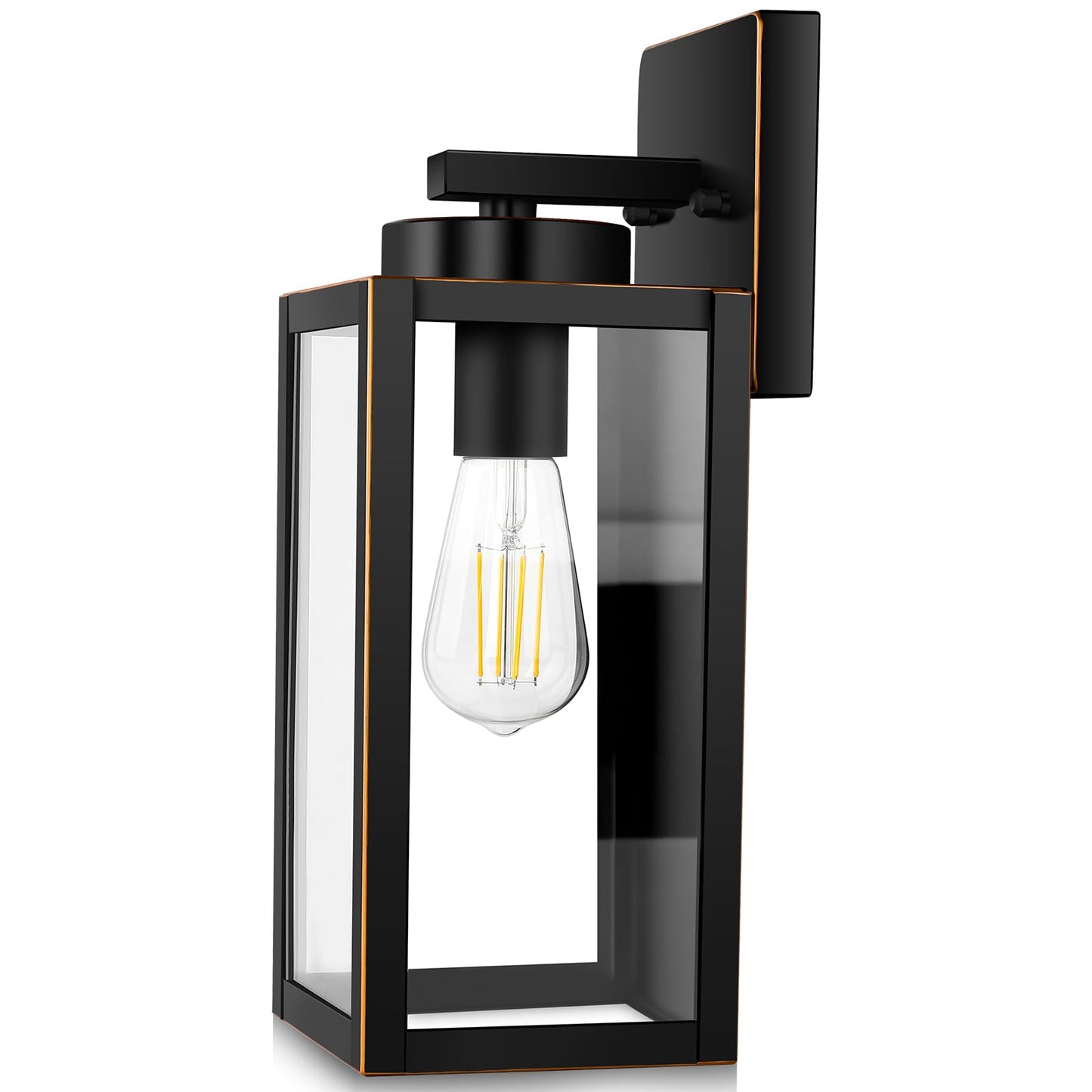 Outdoor Wall Light Fixture, Modern Outside Porch Sconce, Black | Waterproof, Rust-Resistant, Durable Metal with Clear Glass, Standard E26 Socket, Easy to Install