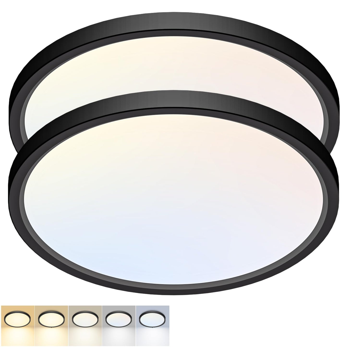 2Pack 12Inch LED Flush Mount Ceiling Light 5 Color Temperatures | 3000K/3500K/4000K/5000K/6500K 24W Black LED Ceiling Light Fixture for Bathroom Closet Kitchen Bedroom Hallway Porch Pantry
