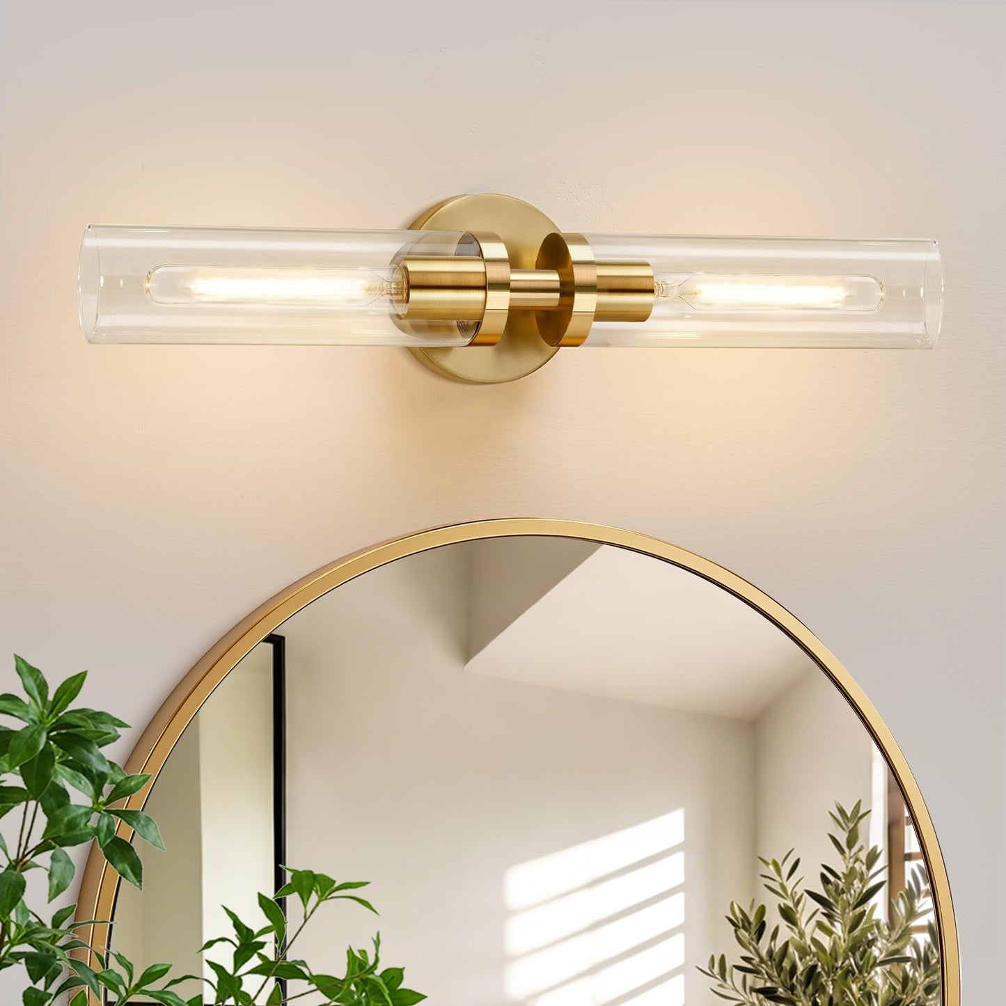 Indoi Hardwired Wall Sconces Set of Two, 22" Black and Gold Bathroom Sconces with Clear Glass, Modern Sconces Wall Decor Set of 2 Wall Light fixtures for Bathroom Mirror Living Room Hallway Bedroom
