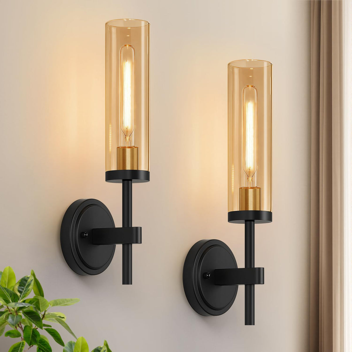 [Hardwired] Wall Sconces Set of Two, Brushed Gold Bathroom Sconces with Clear Glass, Modern Wall Light Fixtures for Bathroom Mirror Vanity, Living Room, Bedroom, Hallway, Stairway, Cabinet, Foyer