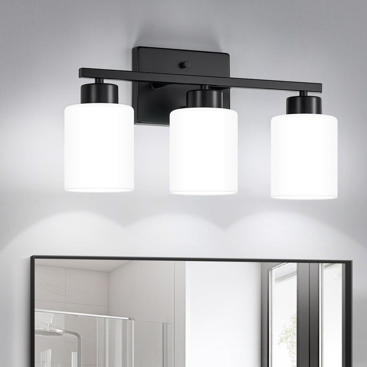 FonmYim Brushed Nickel Bathroom Light Fixtures Vanity Lights Over Mirror | Modern 3-Light lighting fixtures for bathroom with Milky White Frosted Glass Shades, E26 Socket (Bulbs Not Included)