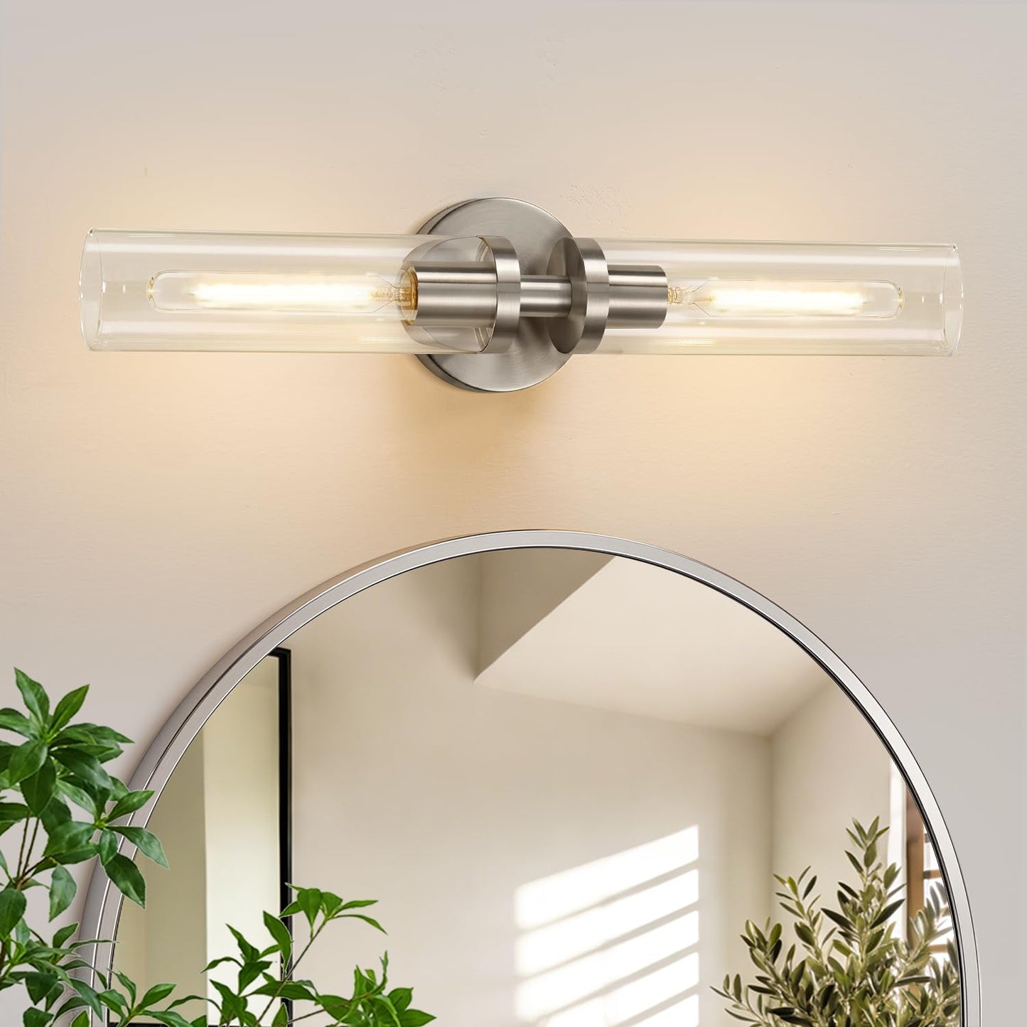 Indoi Hardwired Wall Sconces Set of Two, 22" Black and Gold Bathroom Sconces with Clear Glass, Modern Sconces Wall Decor Set of 2 Wall Light fixtures for Bathroom Mirror Living Room Hallway Bedroom