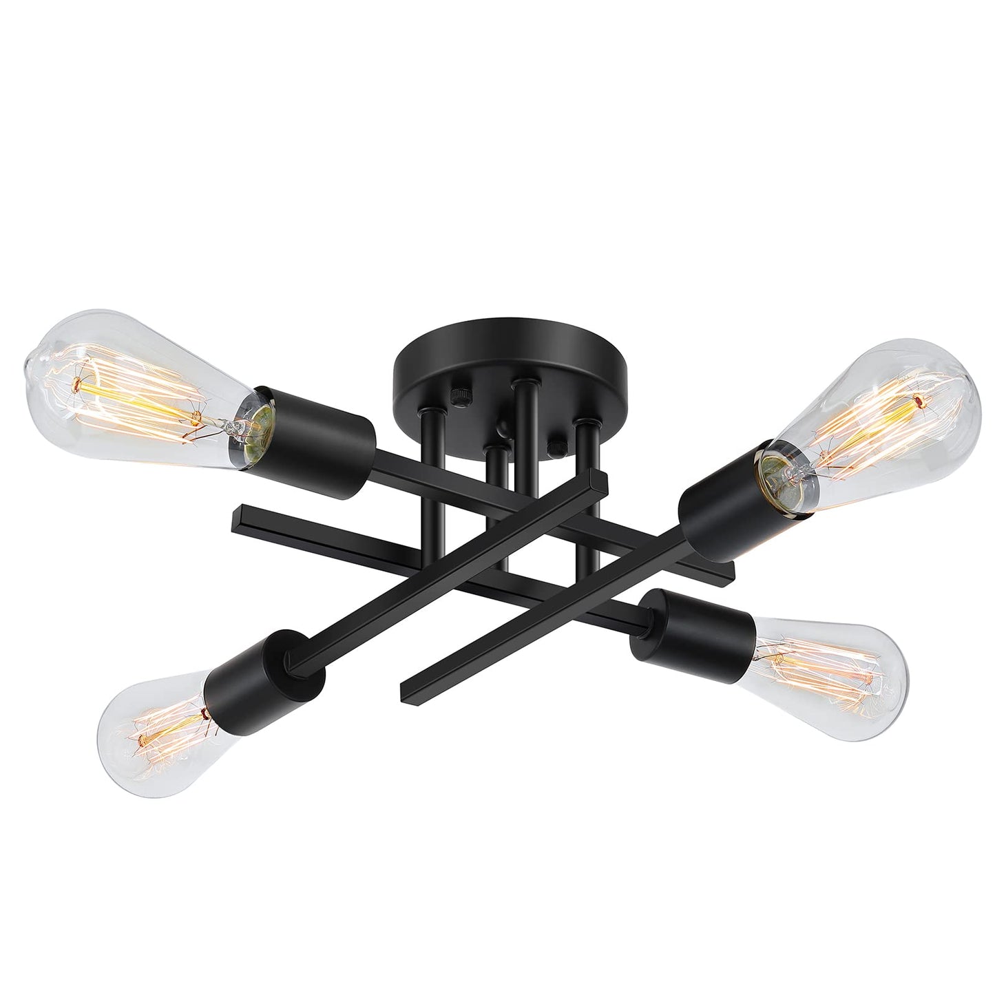 Industrial 4-Light Semi Flush Mount Ceiling Light Fixture, Modern Farmhouse Lights Matte Black, Rustic Sputnik Chandelier for Bedroom Foyer