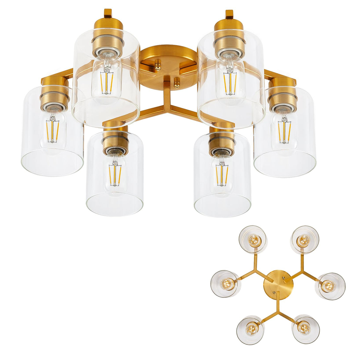 Semi Flush Mount Ceiling Light Kitchen Lighting Fixtures Ceiling Brushed Nickel Kitchen Cieling Light Fixtures with Clear Glass Shade for Dining Room Bedroom Living Room Hallway E26 Scoket