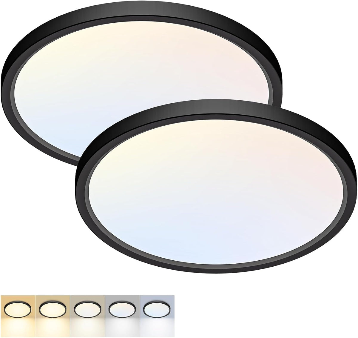 2Pack 12Inch LED Flush Mount Ceiling Light 5 Color Temperatures | 3000K/3500K/4000K/5000K/6500K 24W Black LED Ceiling Light Fixture for Bathroom Closet Kitchen Bedroom Hallway Porch Pantry