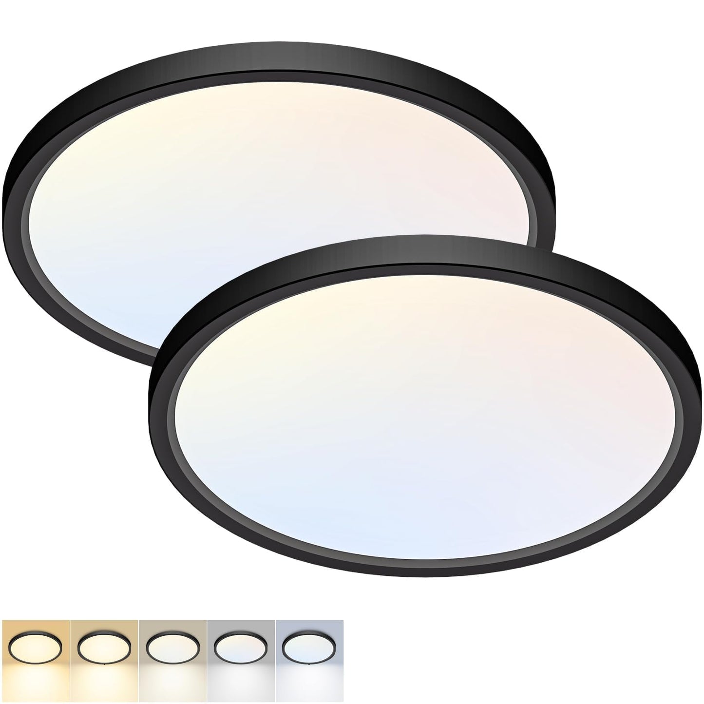 2Pack 12Inch LED Flush Mount Ceiling Light 5 Color Temperatures | 3000K/3500K/4000K/5000K/6500K 24W Black LED Ceiling Light Fixture for Bathroom Closet Kitchen Bedroom Hallway Porch Pantry