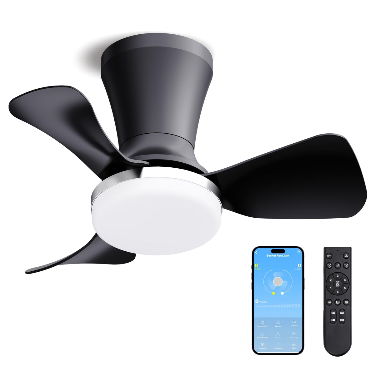 LANMEL Metal Ceiling Fan with Lights and Remote, 42 Inch, Gold & Black | Modern Low Profile Flush Mount, Reversible, 3CCT Dimmable, Quiet, LED, For Bedroom, Living Room, Indoor/Outdoor Patio Use