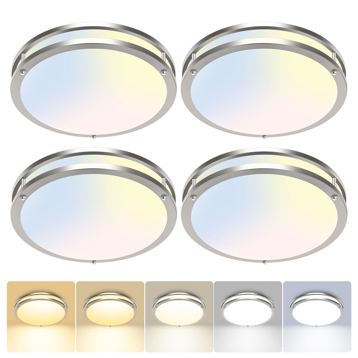hepside 13inch Flush Mount Ceiling Light Fixture 2 Pack, Dimmable & 5 Color Temperatures Ceiling Light Black, 24W 3000K 3500K 4000K 5000K 6500K Adjustable Ceiling Lamps for Bathroom Bedroom Hallway