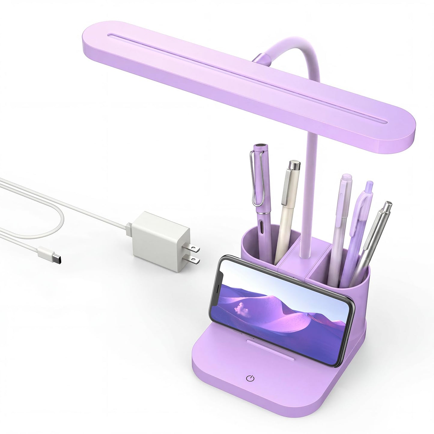 Pink Desk Lamp for Teen Girls, College Dorm Room Cute Table Light | Home Office Bedroom Essentials, Kawaii, Dimmable LED, Flexible Gooseneck, Pen Holder, Touch Control, for Kids Adults