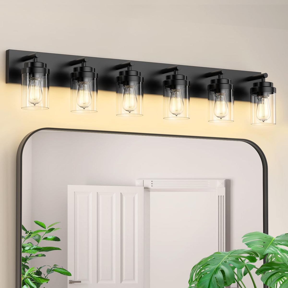 IZORRO Bathroom Vanity Light Fixture, 3-Light 22 Inch Matte Black Bathroom Light Fixtures Over Mirror, with Clear Glass Shade, Modern Farmhouse Vanity Lights, Rustic Restroom Lighting Fixtures