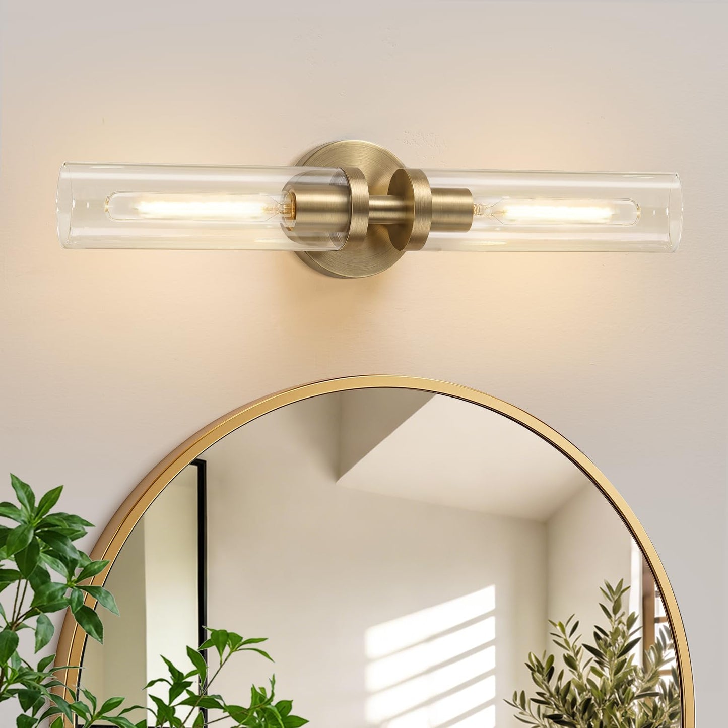 Indoi Hardwired Wall Sconces Set of Two, 22" Black and Gold Bathroom Sconces with Clear Glass, Modern Sconces Wall Decor Set of 2 Wall Light fixtures for Bathroom Mirror Living Room Hallway Bedroom