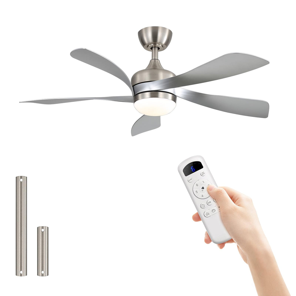 Sofucor 52 Inch Ceiling Fan with Light, 5 ABS Blades Brown | Remote Control Compatible, Reversible Quiet DC Motor, Timer, 6 Speeds, 3-CCT for Living Room Bedroom Patio Farmhouse