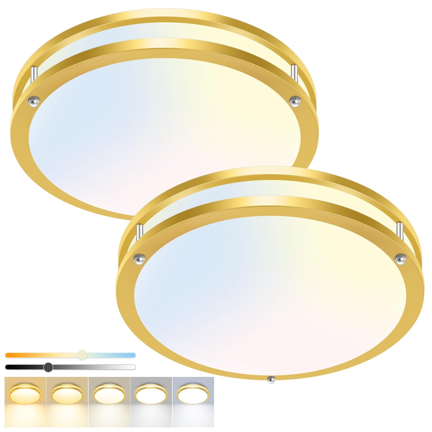 hepside 13inch Flush Mount Ceiling Light Fixture 2 Pack, Dimmable & 5 Color Temperatures Ceiling Light Black, 24W 3000K 3500K 4000K 5000K 6500K Adjustable Ceiling Lamps for Bathroom Bedroom Hallway
