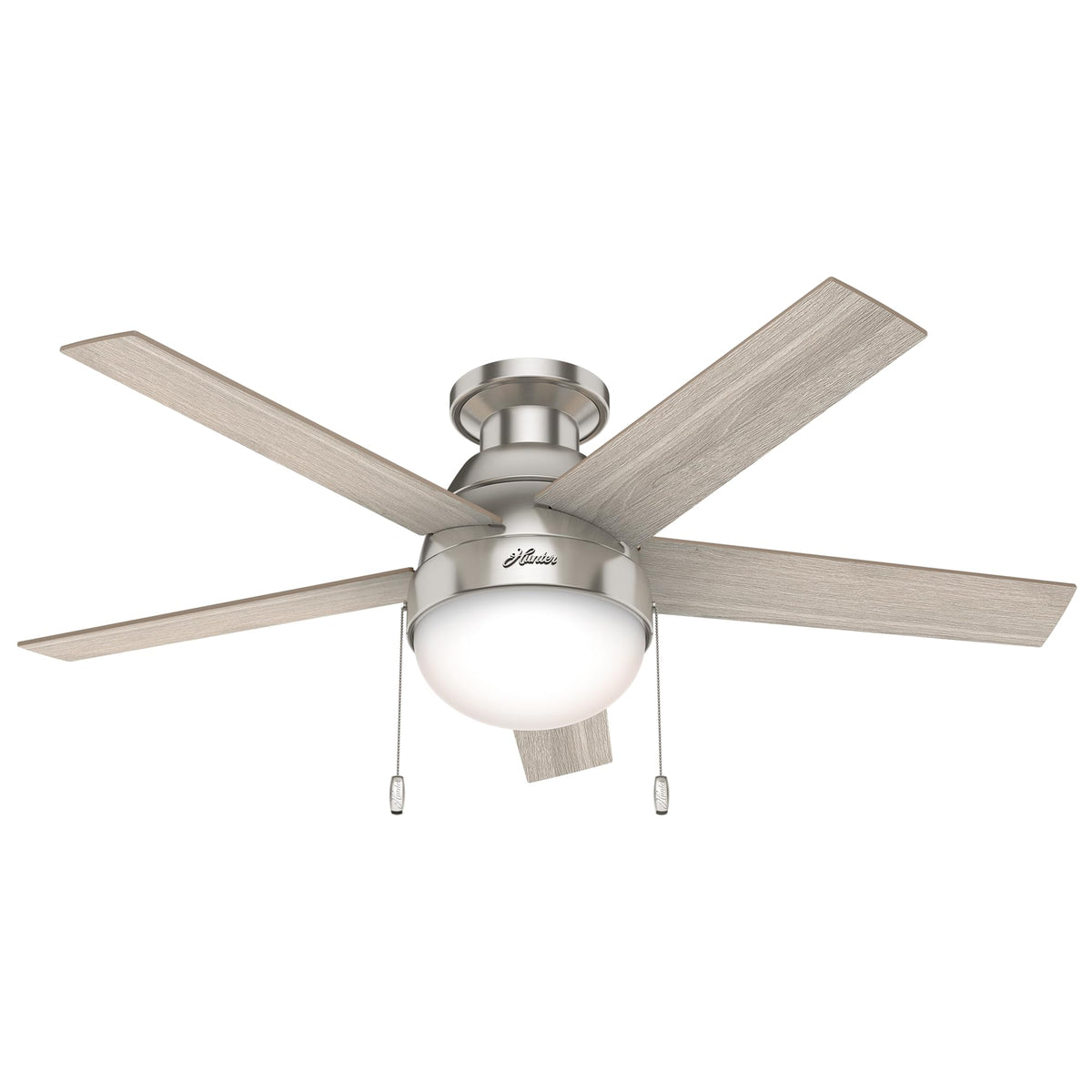 Hunter Anslee, Indoor, Ceiling Fan, with LED Light, 46 inch, Fresh White | Low Profile Mount, Pull Chain, 5 Blades, For Bedroom, Living Room, Kitchen, 59269