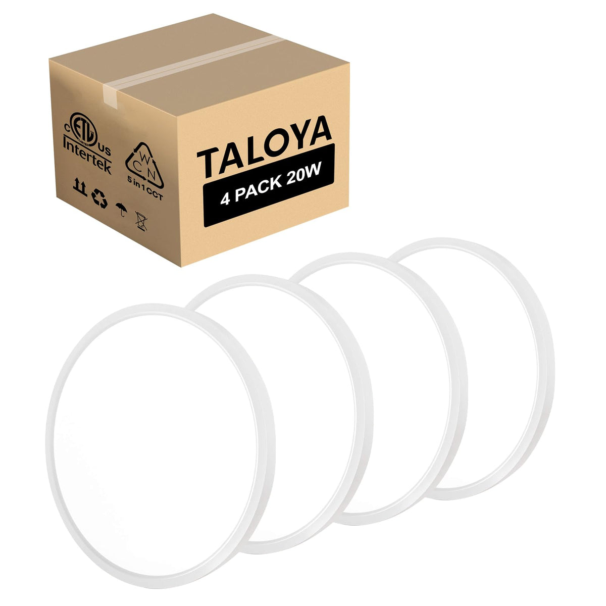 TALOYA 2 Pack 12 Inch LED Flush Mount Ceiling Light Fixture,20W 5CCT | Edge-Lit LED Ceiling Light Fixture for Bedroom,Kitchen,Laundry,Basement,Closet Room,3000K-6500K,100-240V Compatible,White